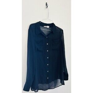 Mudd 90s Sheer Black Silky Long Sleeve Button Down Blouse Shirt Women’s Sz Med